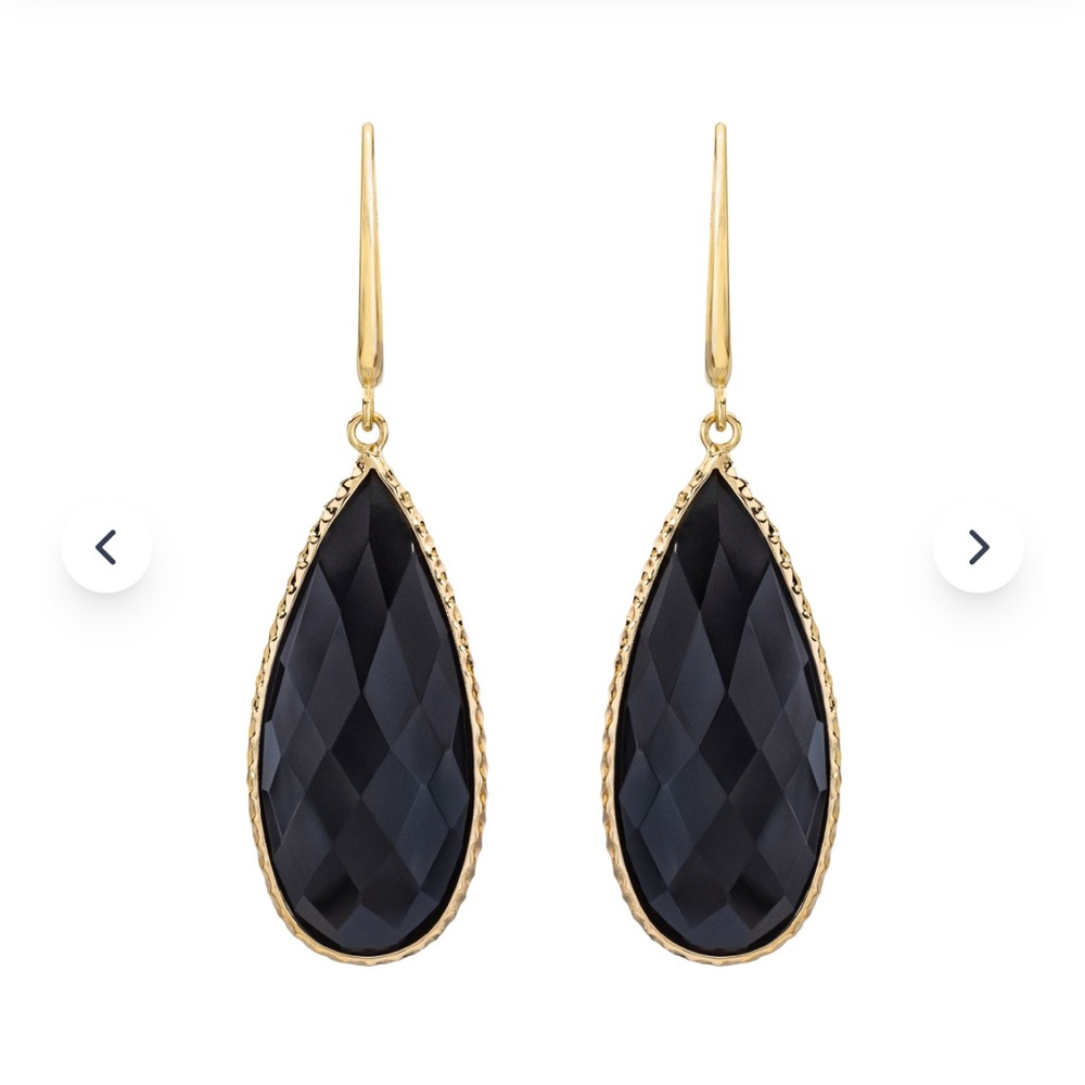 14k Gold Black Onyx Tear Drop Leverback Earrings